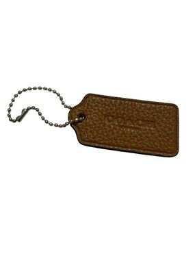 Coach Brown Pebbled Leather Tag Keychain